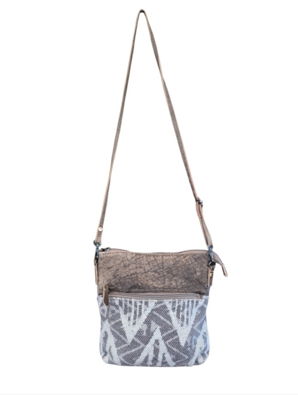 Myra Coffee Brown Cream Canvas Western Boho Crossbody Handbag